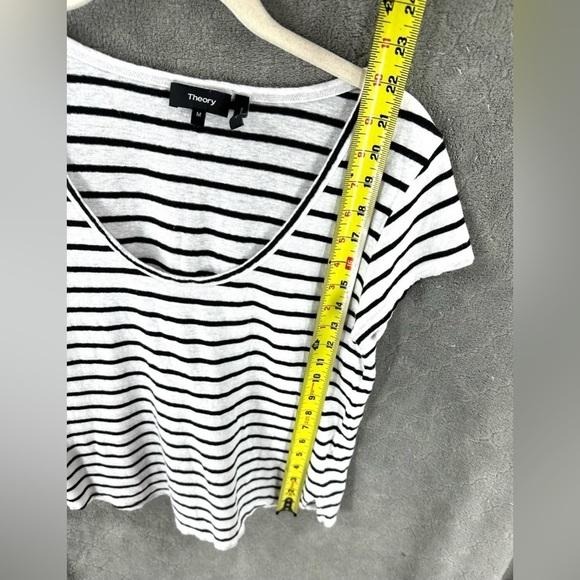 Theory Womens Easy U Navigate Stripe Linen Cotton Scoop Neck Tee Shirt Size M - Picture 7 of 8